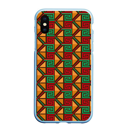 Чехол iPhone XS Max матовый Узор коренных индейцев америки / 3D-Голубой – фото 1