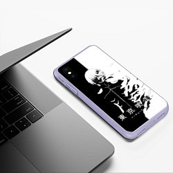Чехол iPhone XS Max матовый Токийский гуль черно белый Кен, цвет: 3D-светло-сиреневый — фото 2