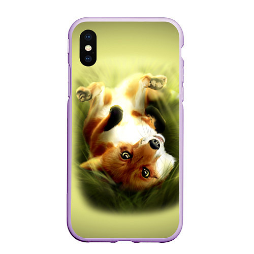 Чехол iPhone XS Max матовый Лиса на траве / 3D-Сиреневый – фото 1