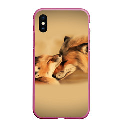 Чехол iPhone XS Max матовый Лисички, цвет: 3D-малиновый