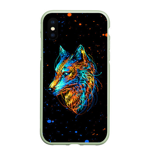 Чехол iPhone XS Max матовый КРАСОЧНЫЙ ВОЛК / 3D-Салатовый – фото 1