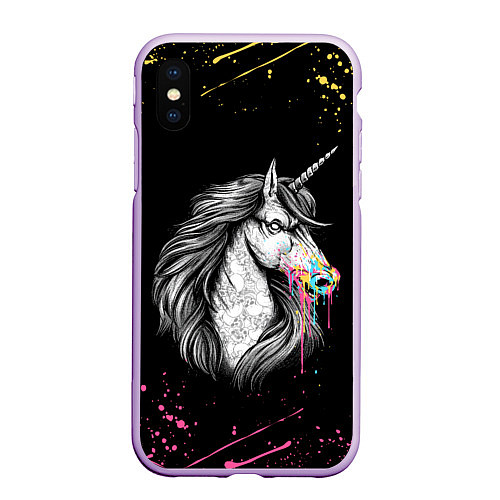 Чехол iPhone XS Max матовый ЕДИНОРОГ UNICORN RAINBOW / 3D-Сиреневый – фото 1