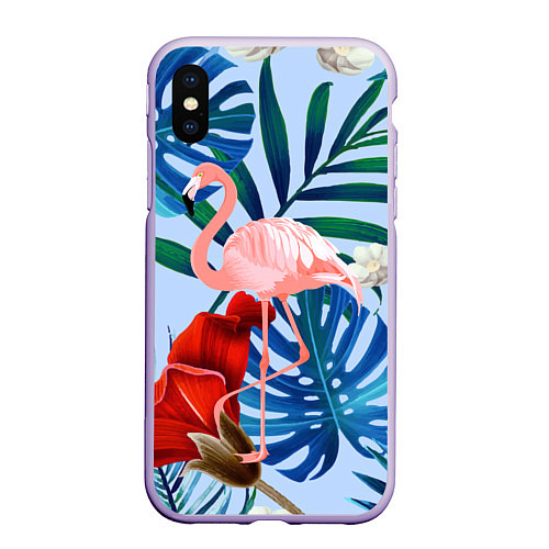 Чехол iPhone XS Max матовый Фламинго в папоротнике / 3D-Светло-сиреневый – фото 1