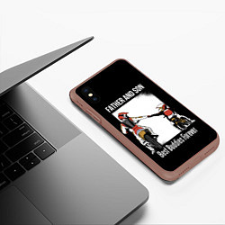 Чехол iPhone XS Max матовый Папа и сын, цвет: 3D-коричневый — фото 2