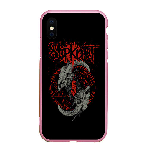 Чехол iPhone XS Max матовый Slipknot Черепа / 3D-Розовый – фото 1