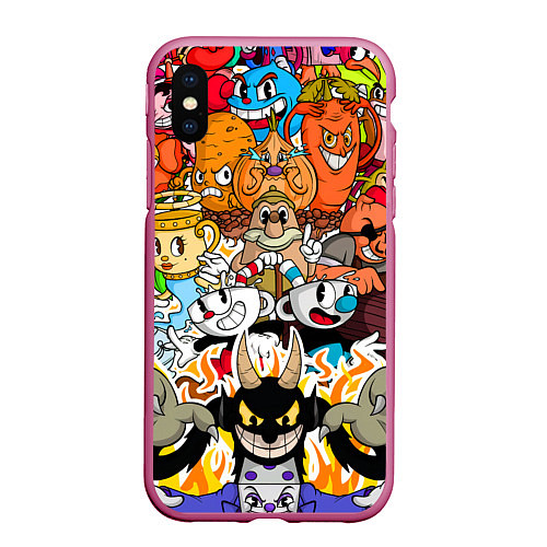 Чехол iPhone XS Max матовый CUPHEAD / 3D-Малиновый – фото 1