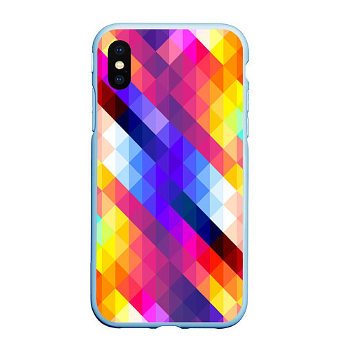 Чехол iPhone XS Max матовый Пиксельная радуга / 3D-Голубой – фото 1