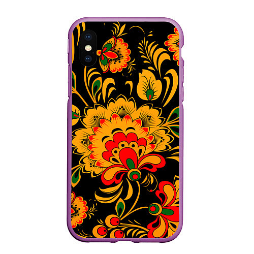 Чехол iPhone XS Max матовый Хохлома / 3D-Фиолетовый – фото 1