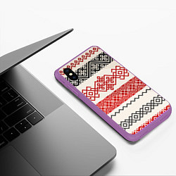 Чехол iPhone XS Max матовый Славянский узор красно-черный, цвет: 3D-фиолетовый — фото 2
