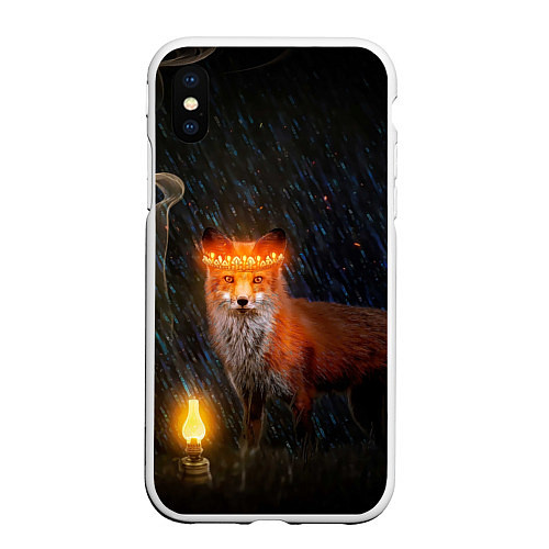 Чехол iPhone XS Max матовый Лиса с огненной короной / 3D-Белый – фото 1