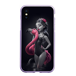 Чехол iPhone XS Max матовый Девушка с фламинго, цвет: 3D-светло-сиреневый