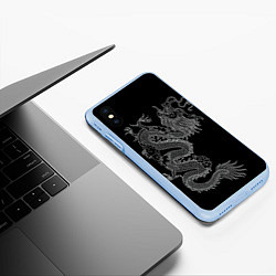 Чехол iPhone XS Max матовый ЧБ Дракон, цвет: 3D-голубой — фото 2