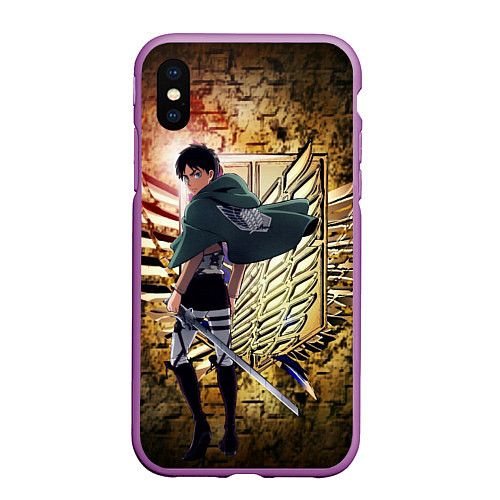 Чехол iPhone XS Max матовый Грозный солдат Эрен / 3D-Фиолетовый – фото 1