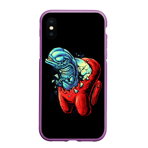 Чехол iPhone XS Max матовый Among Us Aliens / 3D-Фиолетовый – фото 1