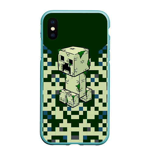 Чехол iPhone XS Max матовый Minecraft Крипер / 3D-Мятный – фото 1