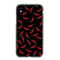 Чехол iPhone XS Max матовый Chili peppers, цвет: 3D-темно-зеленый