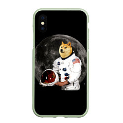 Чехол iPhone XS Max матовый Доги Космонавт, цвет: 3D-салатовый