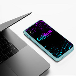 Чехол iPhone XS Max матовый GENSHIN IMPACT NEON LOGO, цвет: 3D-мятный — фото 2