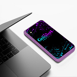 Чехол iPhone XS Max матовый GENSHIN IMPACT NEON LOGO, цвет: 3D-фиолетовый — фото 2