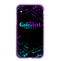 Чехол iPhone XS Max матовый GENSHIN IMPACT NEON LOGO, цвет: 3D-фиолетовый