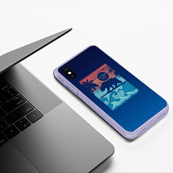 Чехол iPhone XS Max матовый Медведь на серфинге, цвет: 3D-светло-сиреневый — фото 2