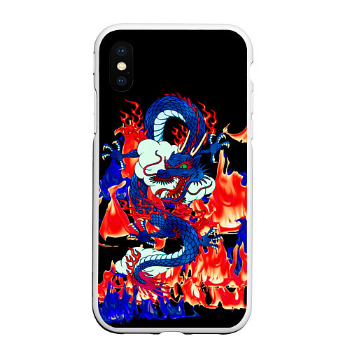 Чехол iPhone XS Max матовый Огненный Дракон / 3D-Белый – фото 1