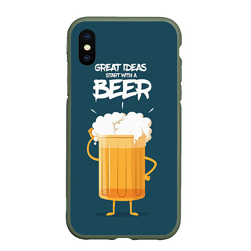 Чехол iPhone XS Max матовый Great Ideas start with a BEER / 3D-Темно-зеленый – фото 1