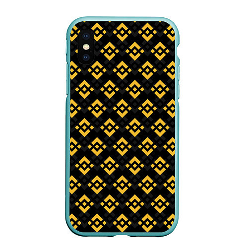 Чехол iPhone XS Max матовый ЭМБЛЕМА БИНАНС ПАТТЕРН BINANCE / 3D-Мятный – фото 1