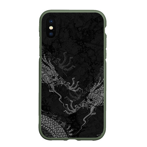 Чехол iPhone XS Max матовый Chinese Dragons / 3D-Темно-зеленый – фото 1