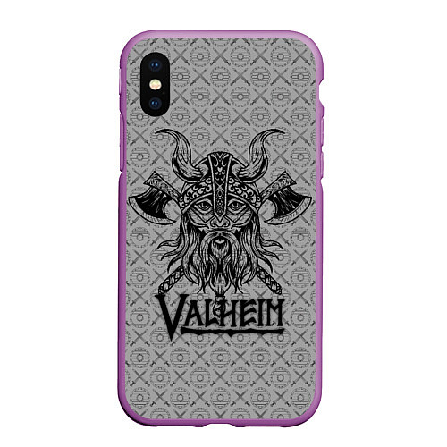 Чехол iPhone XS Max матовый Valheim Viking dark / 3D-Фиолетовый – фото 1