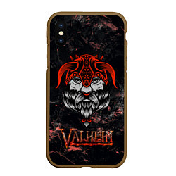 Чехол iPhone XS Max матовый Valheim лицо викинга, цвет: 3D-коричневый