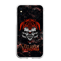 Чехол iPhone XS Max матовый Valheim лицо викинга, цвет: 3D-белый