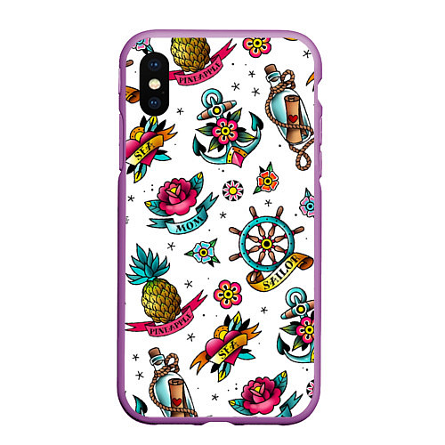 Чехол iPhone XS Max матовый Old school Sailor / 3D-Фиолетовый – фото 1
