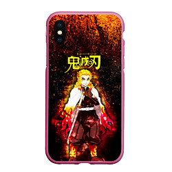 Чехол iPhone XS Max матовый Кёджуро Ренгоку Kimetsu no Yaiba, цвет: 3D-малиновый