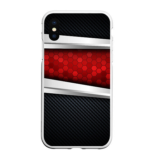 Чехол iPhone XS Max матовый 3D Красные соты металлические / 3D-Белый – фото 1