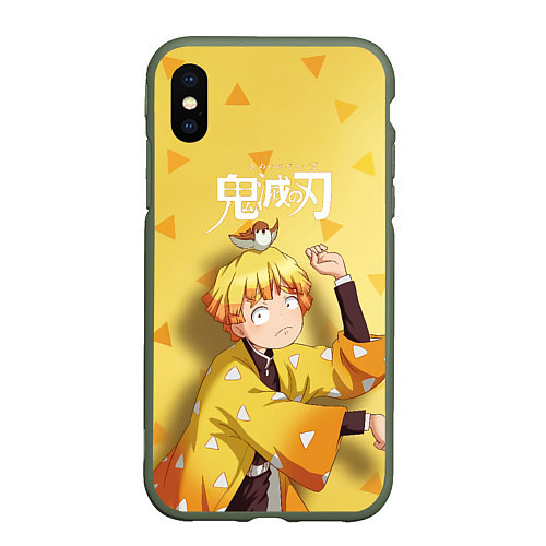 Чехол iPhone XS Max матовый Zenitsu Agatsuma Kimetsu no Yaiba / 3D-Темно-зеленый – фото 1