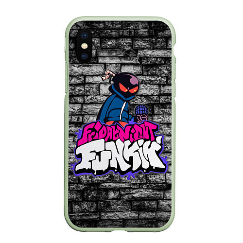 Чехол iPhone XS Max матовый Friday Night Funkin Bomb man B / 3D-Салатовый – фото 1