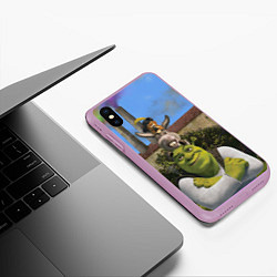 Чехол iPhone XS Max матовый Шрек, Кот и Осёл, цвет: 3D-сиреневый — фото 2