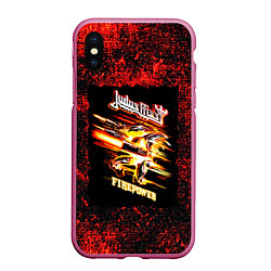 Чехол iPhone XS Max матовый JUDAS PRIEST rock, цвет: 3D-малиновый