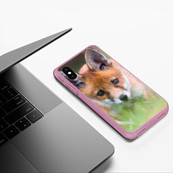 Чехол iPhone XS Max матовый Лисенок в засаде, цвет: 3D-розовый — фото 2