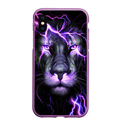Чехол iPhone XS Max матовый НЕОНОВЫЙ ЛЕВ NEON LION, цвет: 3D-фиолетовый