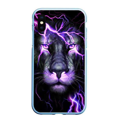 Чехол iPhone XS Max матовый НЕОНОВЫЙ ЛЕВ NEON LION / 3D-Голубой – фото 1