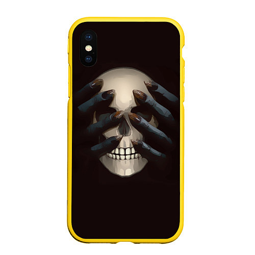 Чехол iPhone XS Max матовый Руки на черепе / 3D-Желтый – фото 1