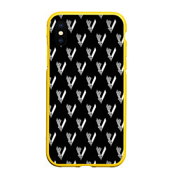Чехол iPhone XS Max матовый Викинги Лого Паттерн Vikings Pattern Z, цвет: 3D-желтый