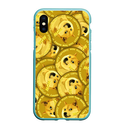 Чехол iPhone XS Max матовый DOGECOIN DOGE ДОГИКОИН / 3D-Мятный – фото 1