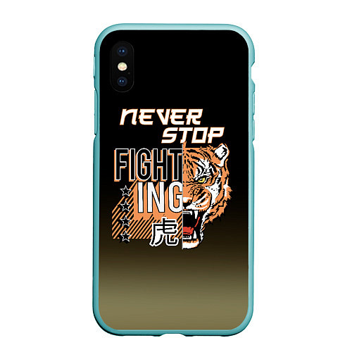 Чехол iPhone XS Max матовый FIGHT TIGER тигр боец / 3D-Мятный – фото 1