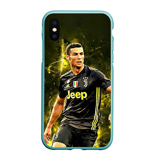 Чехол iPhone XS Max матовый Cristiano Ronaldo Juventus / 3D-Мятный – фото 1