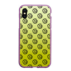 Чехол iPhone XS Max матовый Узор спиральки на желтом фоне, цвет: 3D-фиолетовый