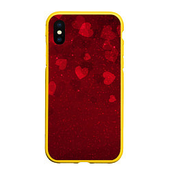 Чехол iPhone XS Max матовый КРАСНЫЕ СЕРДЕЧКИ HEART Z, цвет: 3D-желтый