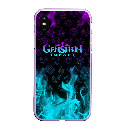 Чехол iPhone XS Max матовый GENSHIN IMPACT НЕОНОВЫЙ ОГОНЬ / 3D-Сиреневый – фото 1